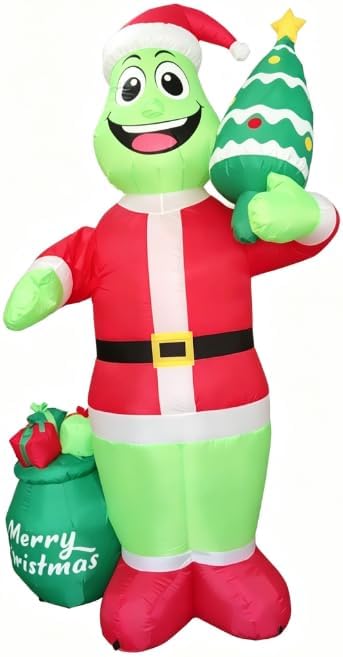 EEkiiqi 8FT Waving Christmas Inflatables Green Santa Shaking Hand - Outdoor Monster Christmas Decorations