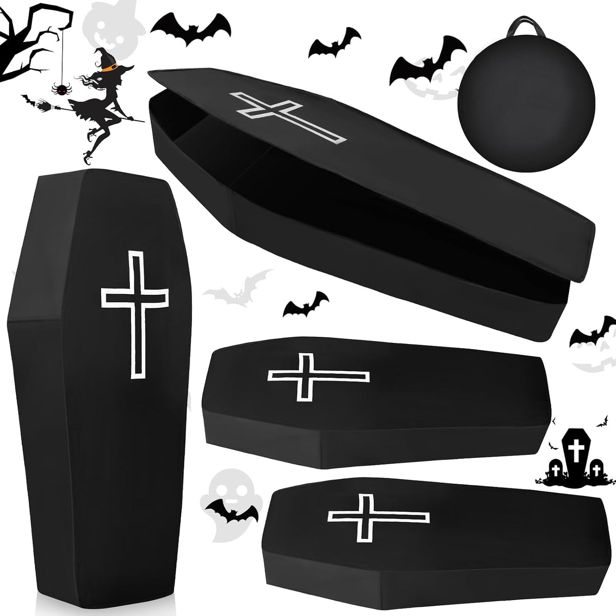 Libima Halloween Cemetery Pop up Coffin with Lid Fake Life Size 60'' Coffin Prop Scary Really Size