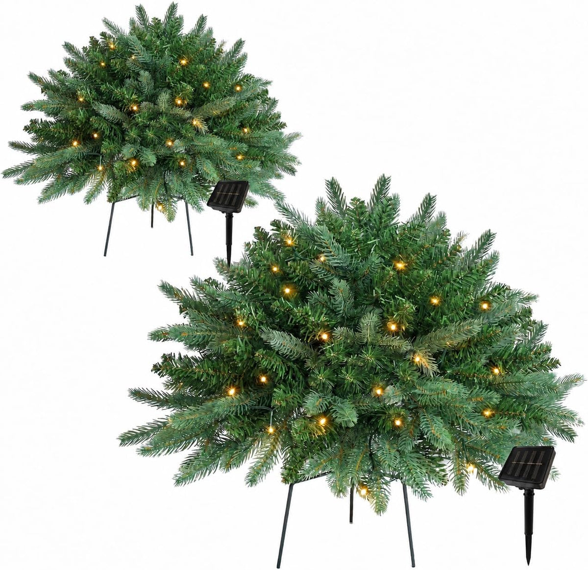 Solar Christmas Planter Filler Tree Outdoor Prelit 2 Pack, 24" Urn Fillers for Porch Planters Pathway Battery
