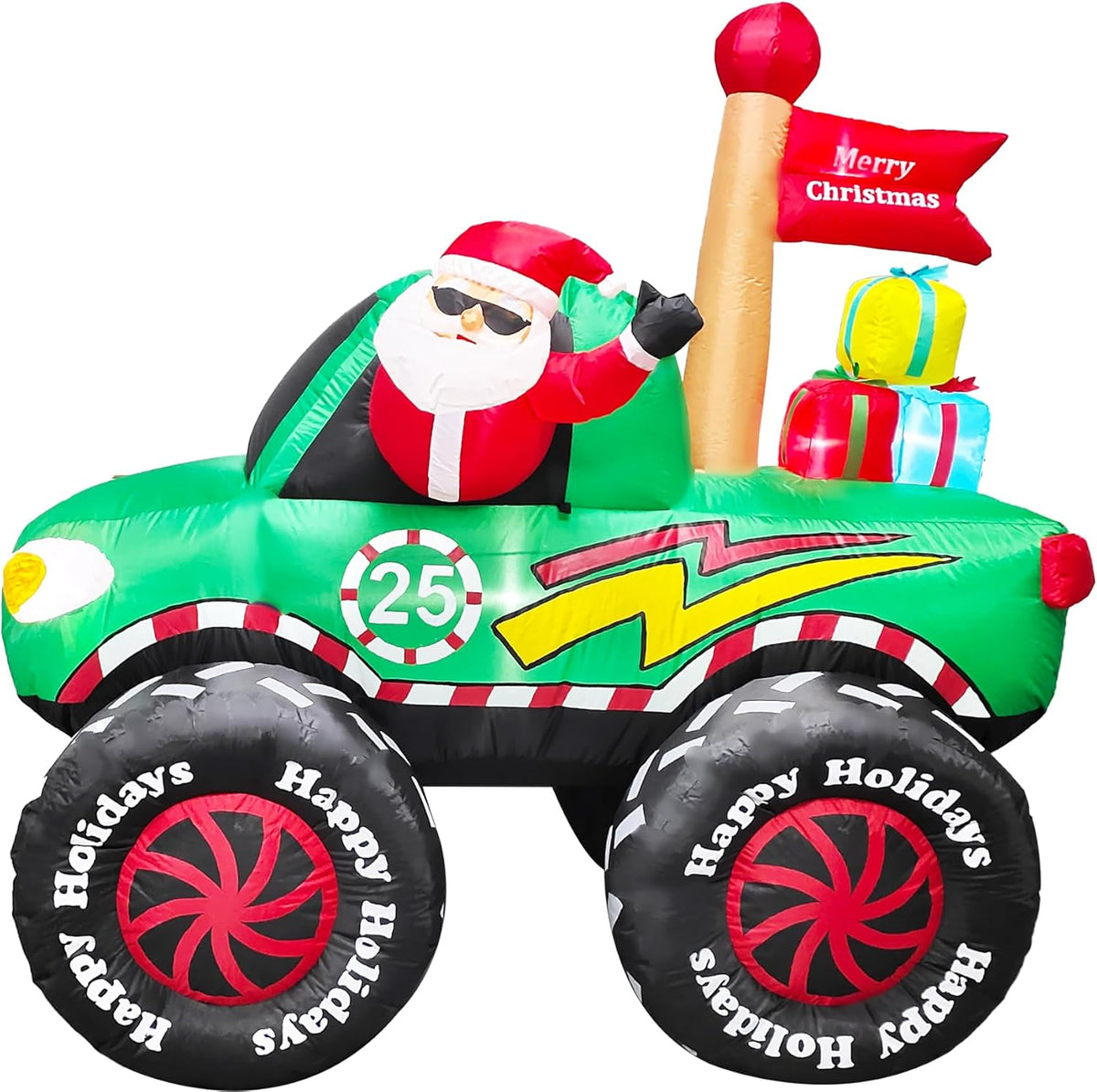 Fraser Hill Farm 6-Ft. Tall Santa in Monster Truck Blow Up Inflatable with Lights, Outdoor Christmas