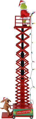 Mr. Christmas Animated Grinch Lift Christmas Decoration with LED Lights and Music, Extending Ladder, AC