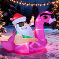 9 FT Hawaiian Santa on Flamingo Pool Float Christmas Inflatable Outdoor Decoration, Christmas Blow Up Santa