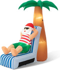 Glitzhome 6FT Christmas Inflatable Santa Under Coconut Tree Decor with LED Lights, Outdoor Indoor Blow Up