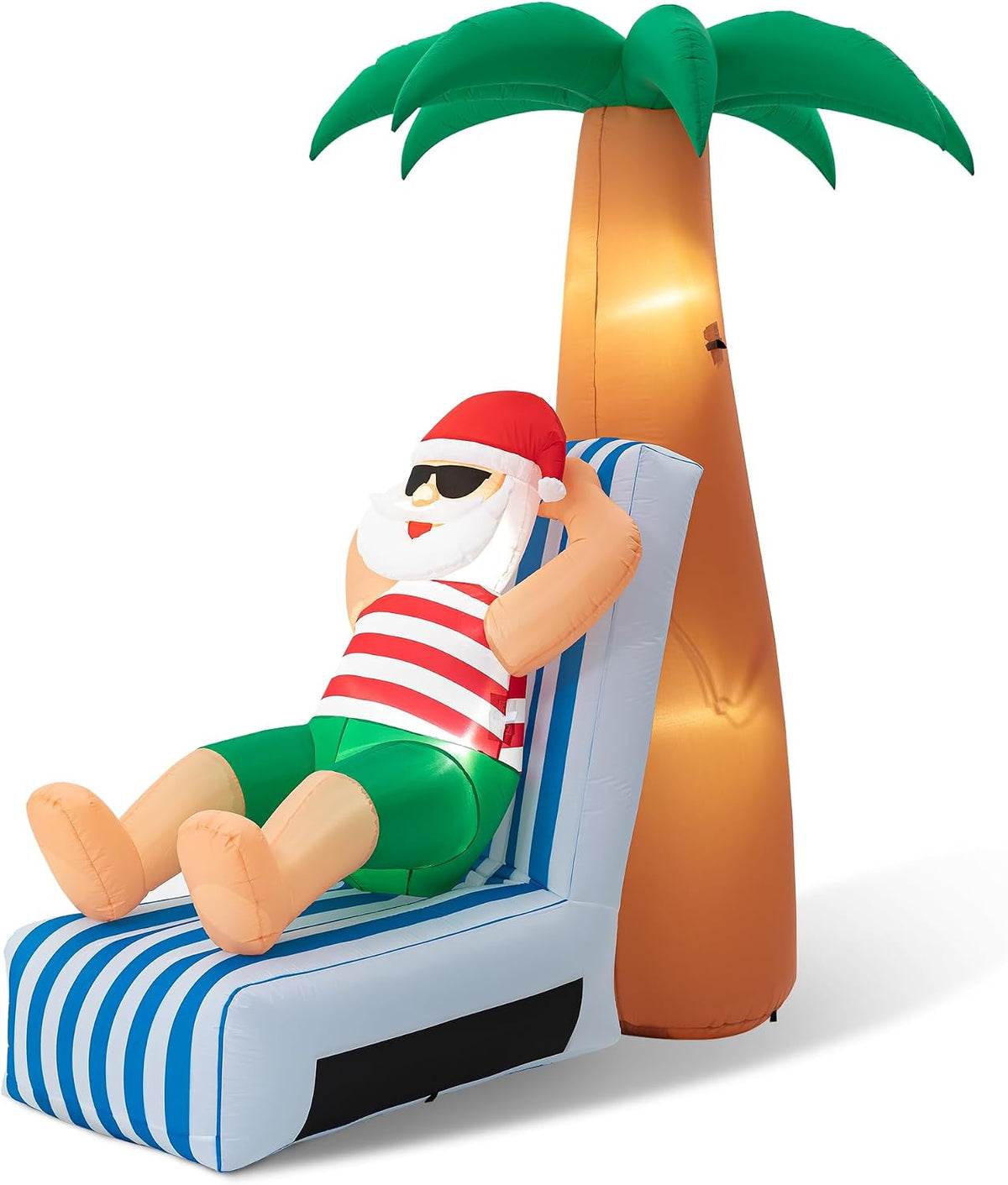 Glitzhome 6FT Christmas Inflatable Santa Under Coconut Tree Decor with LED Lights, Outdoor Indoor Blow Up