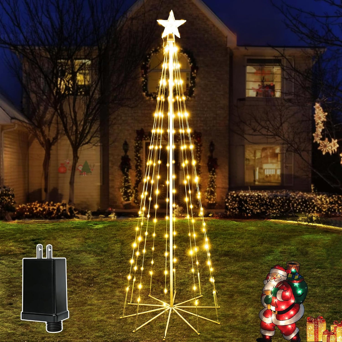 Ollny Christmas Tree Lights, 6FT 170 LED Warm White Outdoor String Lights 8 Modes Timer Function IP65