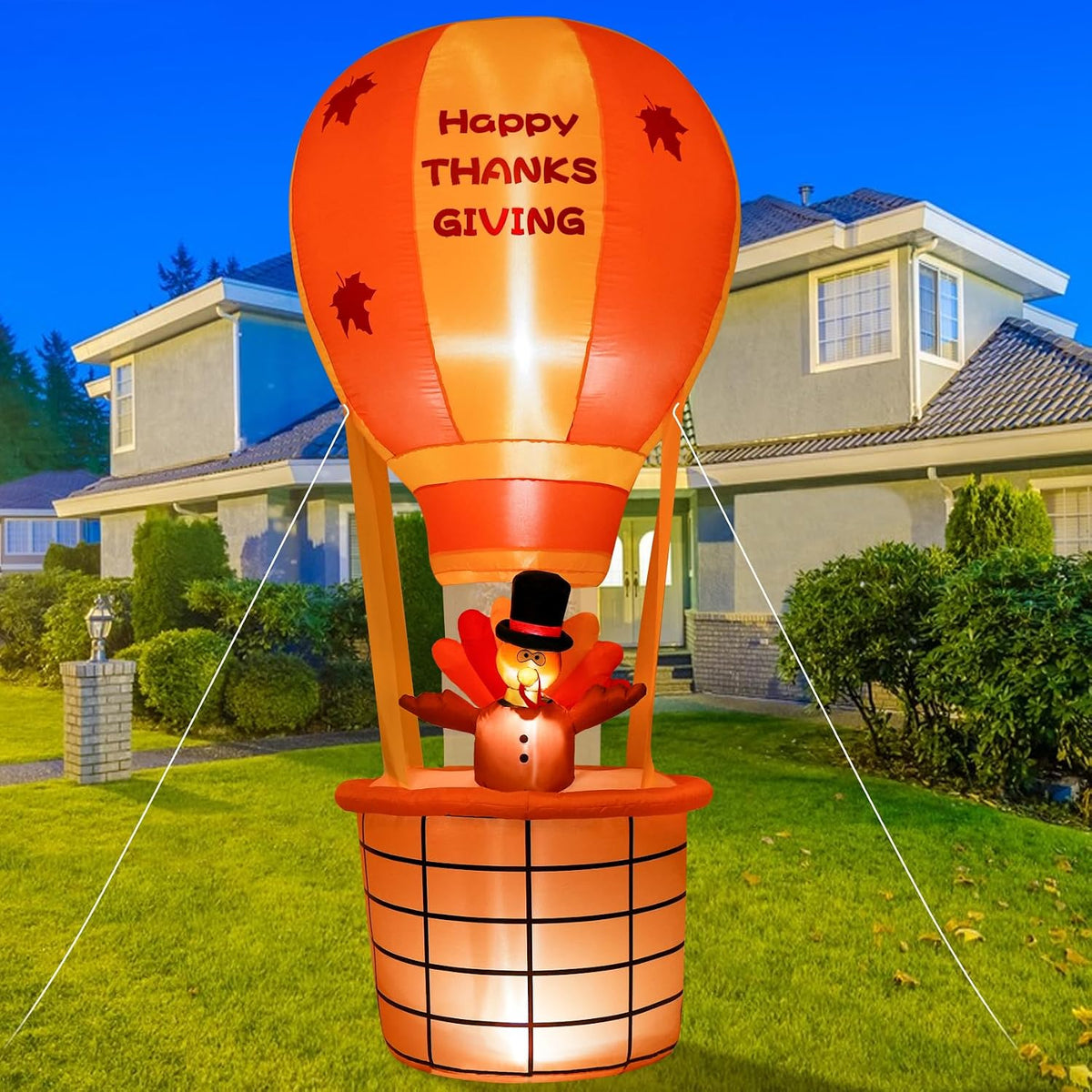 Onory 7FT Thanksgiving Inflatable Turkey with Built-in LED Lights / Outdoor Thanksgiving Decoration, Hot Air