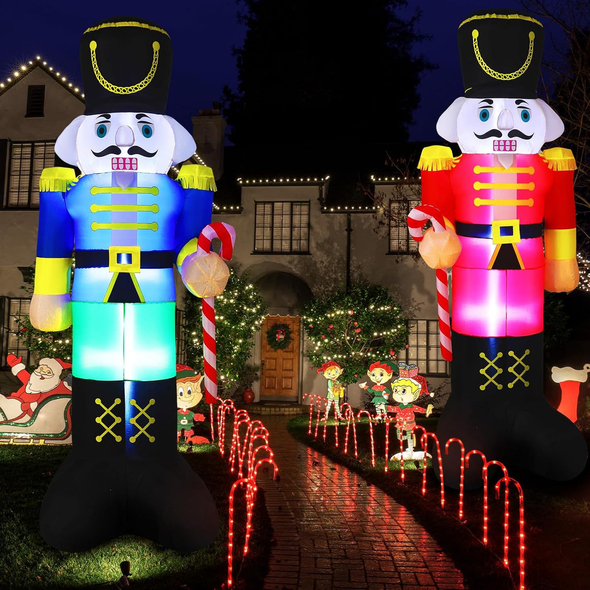 Bencailor 2 Pcs 8 ft Christmas Inflatables Nutcracker / Soldier Style Built-in Lights, Outdoor Yard Lawn