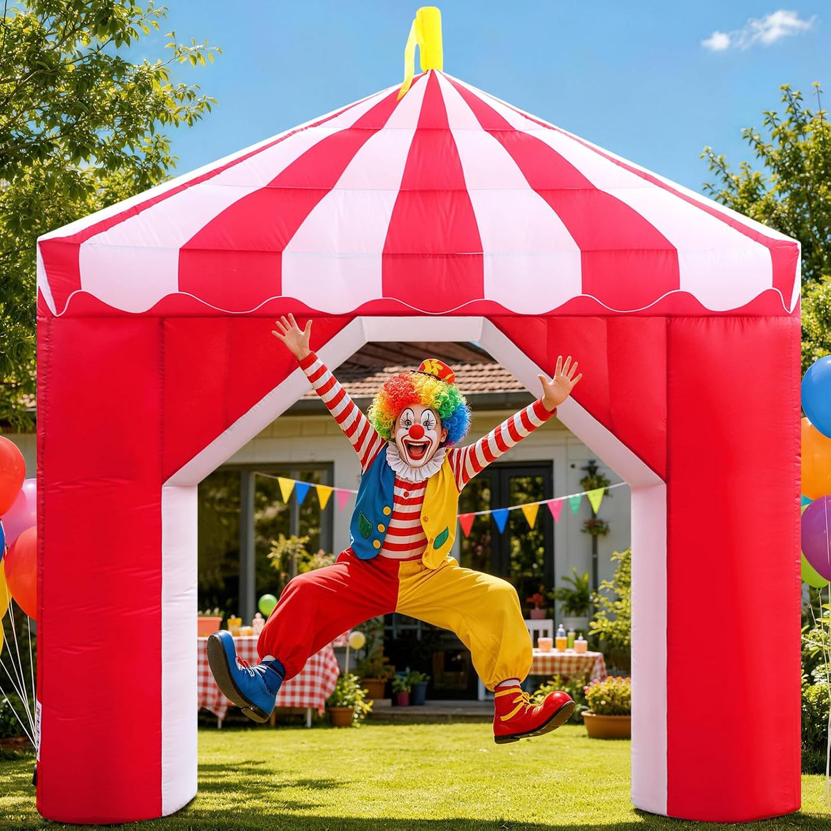 Sewinfla 10FT Carnival Inflatable Arch, Circus Tent Party Decor / Red and White Striped Blow Up Arch with LED