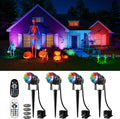 FALOVE 4 Pack Halloween RGB 120V Landscape Spot Light with Remote Control / Dual Bases for Versatile Instal
