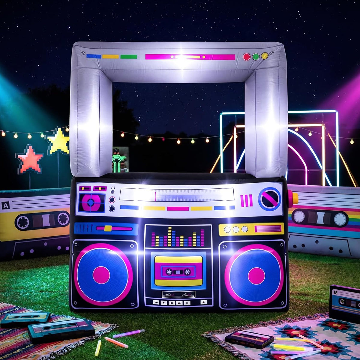 Soulchen 6x5 Ft Inflatable Radio Boombox LED Lights Blower 90s Party / Hip Hop Birthday Decorations, Disco