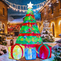 COMIN 7 FT Christmas Inflatables Tree Outdoor Decorations Blow Up Yard Present Box with Built-in LEDs for
