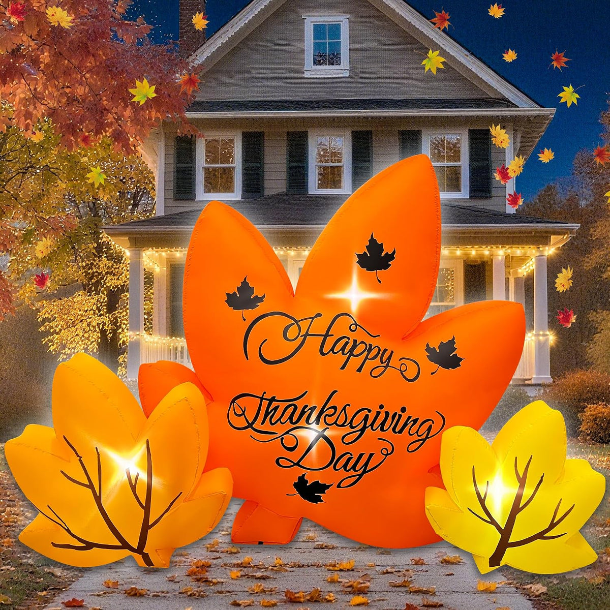 JOYEASE 8FT Thanksgiving Inflatables Maple Leaves Combo Decoration / Built-in LEDs, Blow Up Autumn Fall Decor