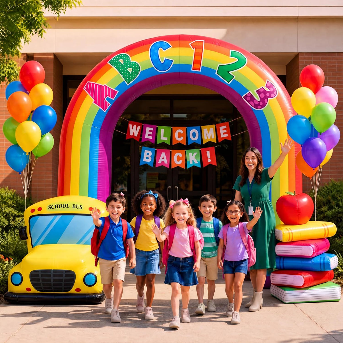 ZeahVeyora 10 ft Rainbow Back to School Inflatable Arch, Yard Decoration / Back to School Inflatable Arch,